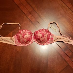 Ambrielle 34B Lace Push-Up Bra Pink and Red